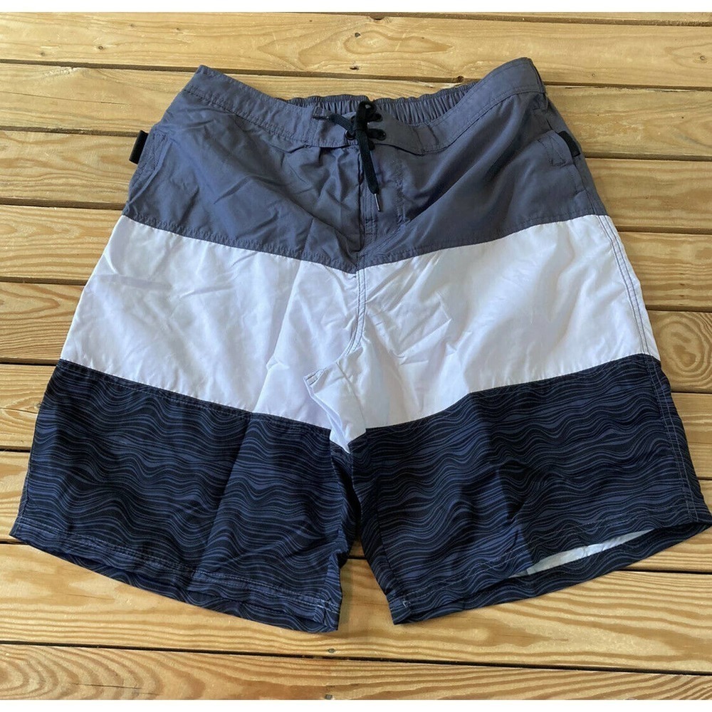 NWT TSLA Swim Shorts Size XL Men’s Colorblocked Stripe Black Grey